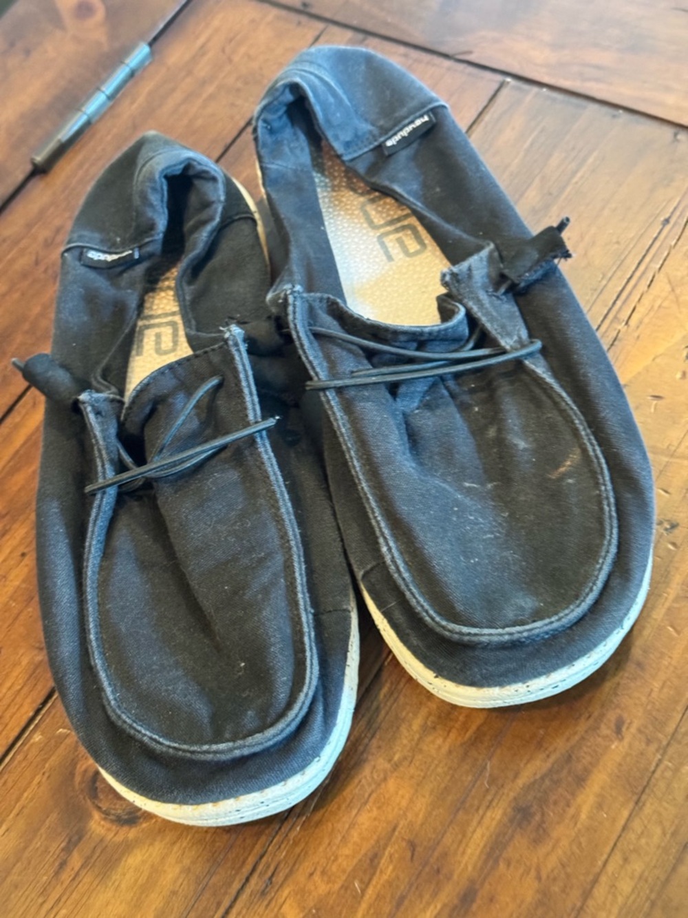 Hey Dude Wendy Black Canvas Slip-On Shoes with Elastic Laces 8